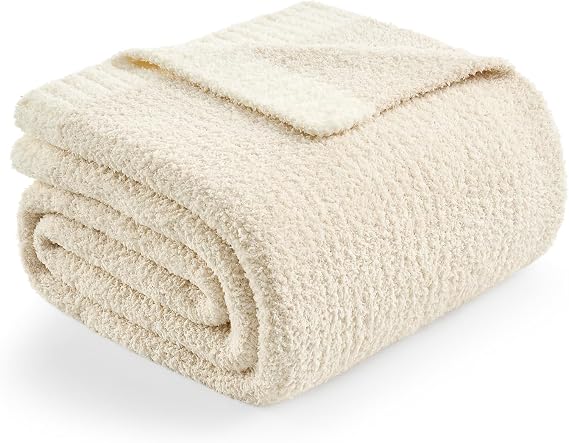 Snuggle Sac Buttery Soft Knitted Throw Blankets, Heather Ivory, 50"x60"