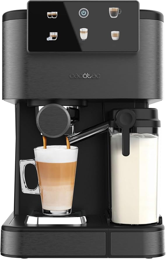 Cecotec ColdBrew Dark Latte Espresso Semi-Automatic Espresso Coffee Maker, 1350W, 20 Bars, Cold, Warm or Hot, Touch Screen, 1.5L Water Reservoir, 500 ml Milk Tank, Double Arm