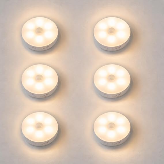 Amber LED Hareket Sensörlü Ledli Gece Lambası Şarj Edilebilir, Taşınabilir 4000k Günışığı (6 Adet) [Enerji Sınıfı A+++]