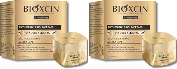 Bioxcin Age Reverse Kırışıklık Karşıtı Altın Krem 50 ml – 24K Altın, İpek Proteini, Pantenol ve Zeytinyağı İçerikli – Cilt Sıkılaştırıcı ve Nemlendirici (2 paketi)