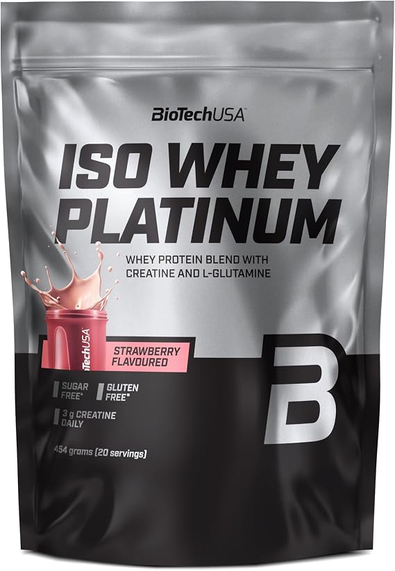 BioTechUSA Iso Whey Platinum | Whey Isolate & Concentrate Protein Powder | 3 g Creatine per Serving | with Zinc & Vitamin B3 | 454 g, Strawberry