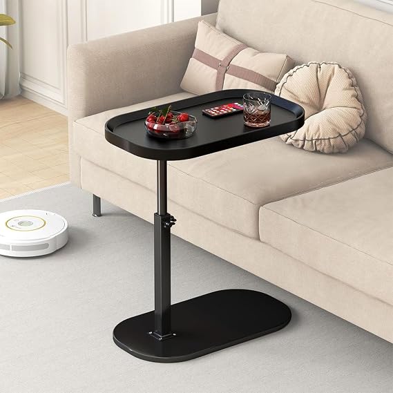 C Shaped End Table Adjustable Height 360° Swivel Wooden Narrow Side Tables