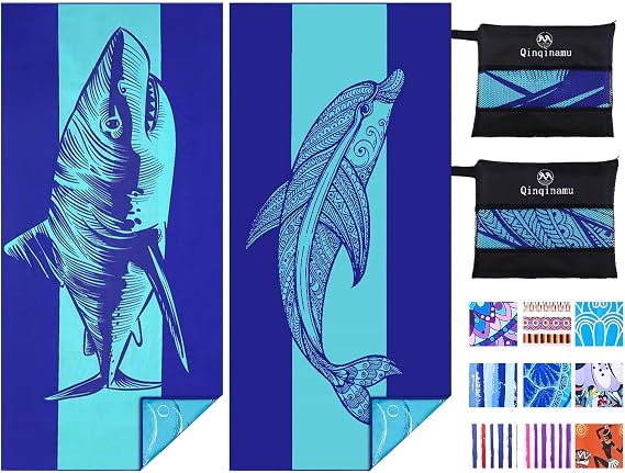 2 Pack Microfiber Lightweight Beach Towel 71"x32" Oversized Extra Large Thin Sand Free Towels Travel Swim Pool Yoga Gym Camping for Adults Women Men Beach Essentials Accessories Vacation Gift
