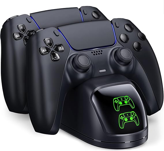 ZRZLMVP PS5 Controller Charging Station for Dualsense Controller - PS5 Accessories for PlayStation 5 DualSense Controllers Double Charging Station with 2 Hours Quick Charge Intelligent Chip - Black