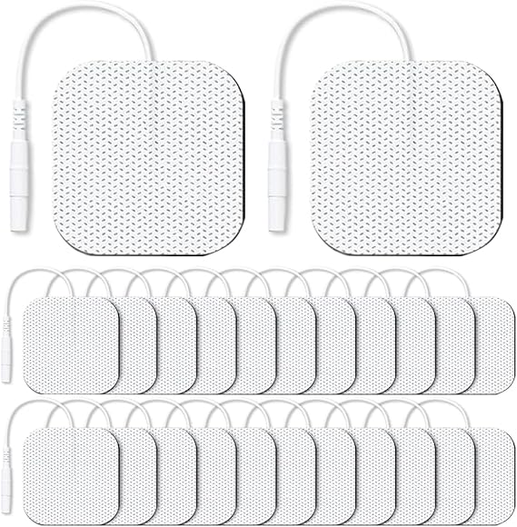 TENS Machine Pads, 24 Pcs 50 x 50mm TENS Pads Replacement with 2mm Connector, Latex-Free TENS Machine Replacement Pads, Reusable