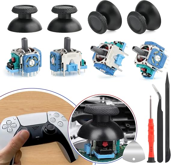 4 Pieces for PS5 3D Analog Joystick Replacement for Play Station 5 PS5 Joystick ThumbSticks Accessories with Repair Tools