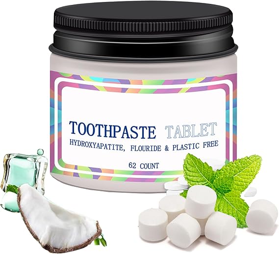 Toothpaste Tablets, Nano Hydroxyapatite Toothpaste, Natural Whitening Fluoride Free Travel Mouthwash Tablets Helps Strengthen & Protect Enamel, Chewable Toothpaste Tablet, Antiplaque, Peppermint (1)