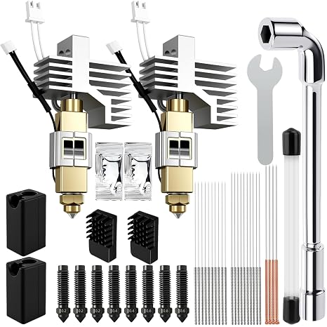 Elegoo Centauri Carbon Hot End Kit 2 Pack, Upgraded 3D Printer Extruder Hot End, 0.2/0.4/0.6mm Hardened Steel Nozzle Replacement Print Head Heat Sink Hot End for Elegoo Centauri Carbon 3D Printer