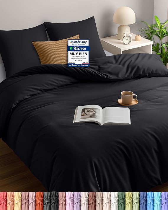 Utopia Bedding Duvet Cover for 150 cm Bed, 220 x 240 cm, Black