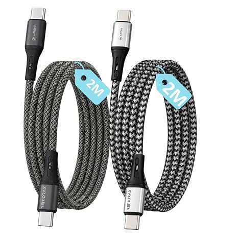 2Ad x 2Metre Set, Type C-C ÖRGÜLÜ 60Watt PD Hızlı Şarj Kablosu, REMORAX Wahoo (2Ad x 2Metre Füme ve GriSiyah)