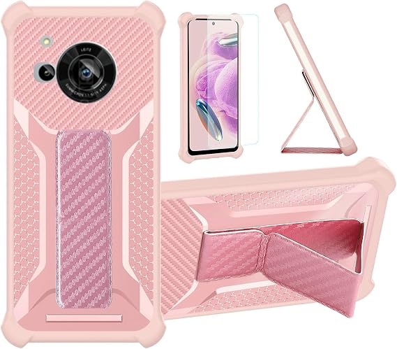 Aroepurt Case Compatible for Sharp Aquos R7 Phone Case Cover [with Tempered Glass Screen Protector] Hybrid Case [Folding Support Magnetic] [Frosted anti-fingerprint] Pink