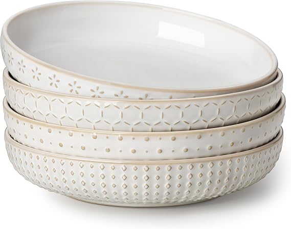MALACASA Pasta Bowls, Large Embossed Salad Bowls, Relief Design, Set of 4