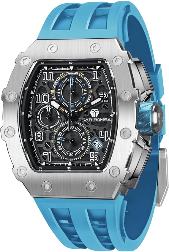 TSAR BOMBA Automatic Watch for Men Luxury Skeleton Watch Tonneau for Men Mechanical Watch Waterproof to 50 Meters Analogue Watch