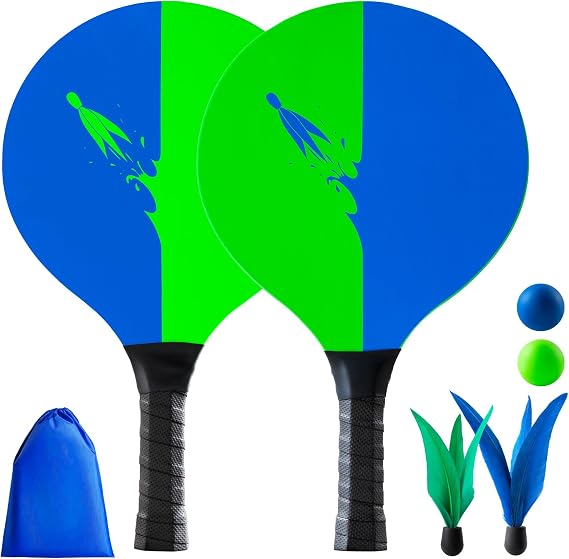 U&C Planet Beach Bat and Ball Set Wooden Outdoor Paddle Ball Game for Kids