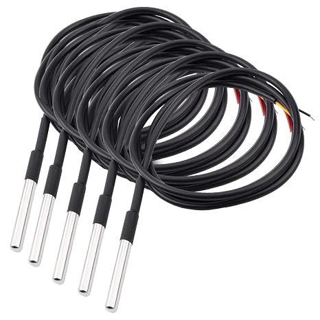 Aideepen 5 x 1 m Digital Stainless Steel Temperature Sensor Waterproof Temperature Sensor Compatible with Arduino and Raspberry Pi Includes E-Book Compatible with Shelly