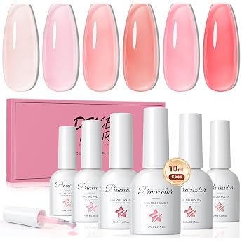 PEACECOLOR UV Nail Polish Set Transparent 6 Colours Pink Nude Transparent UV Gel Nails Soak Off Gel Nail Polish 10 ml DIY Nails Starter Set