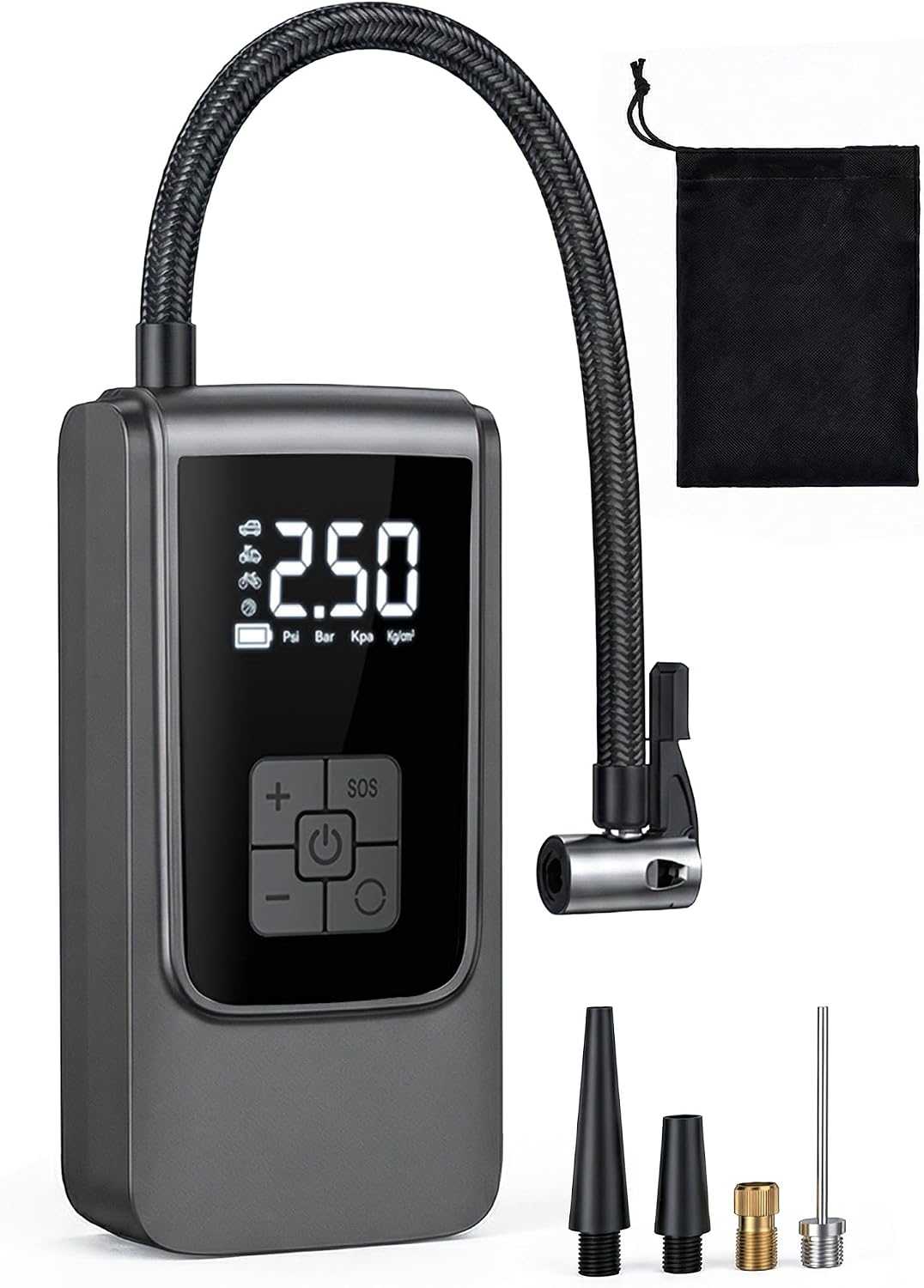 150Psi Şarjlı Araç Oto Kompresörü Powerbank LED Işıklı Lastik Top Yatak Şişirme Pompası 6000mAh 9624