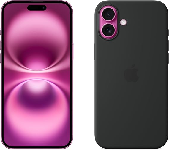 Apple iPhone 16 Plus 128GB: 5G Mobile phone with Apple Intelligence - Pink + Silicone Case with MagSafe - Black