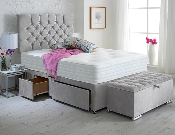 ComfoRest Double Divan Bed Set, Mattress & Ottoman Box, Seal Grey