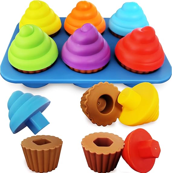 Cupcake Toy Learning Colors and Shape-Sorting for Toddlers 1-3 - Geometry Manipulatives Sensory Montessori Toys for 18 Month Old Girls Boys