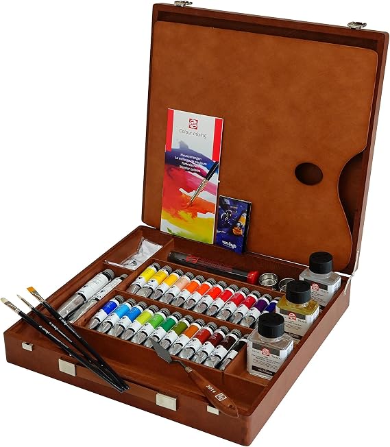 Vangogh Oil colour wooden box Expert | 24 x 20 ml tubes, 2 x 60 ml tubes + accessories