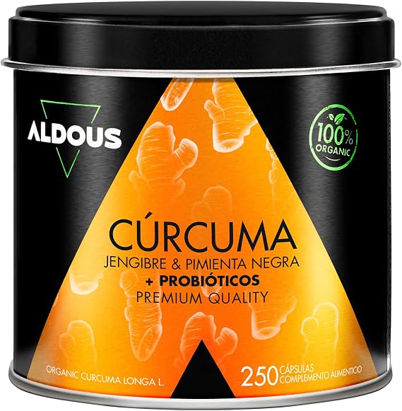 250 Probiotic Capsules + Organic Turmeric with Ginger and Black Pepper – 1460mg – with Curcumin and Piperine – Natural Anti-Inflammatory – Advanced Formula – Organic Certification