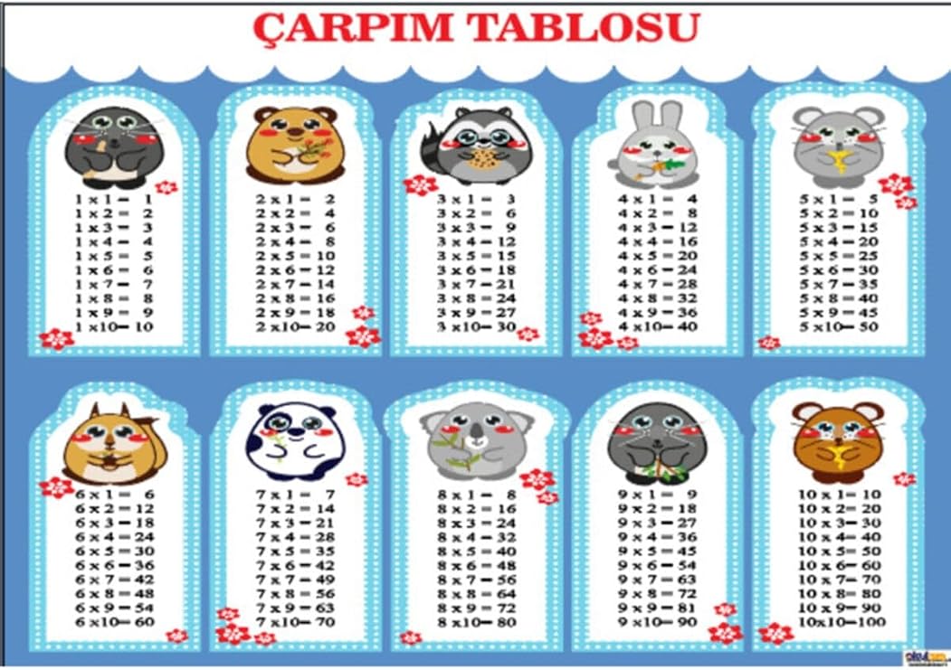 kocstudyo Çarpım Tablosu Posteri, Okul için, 50x70 cm