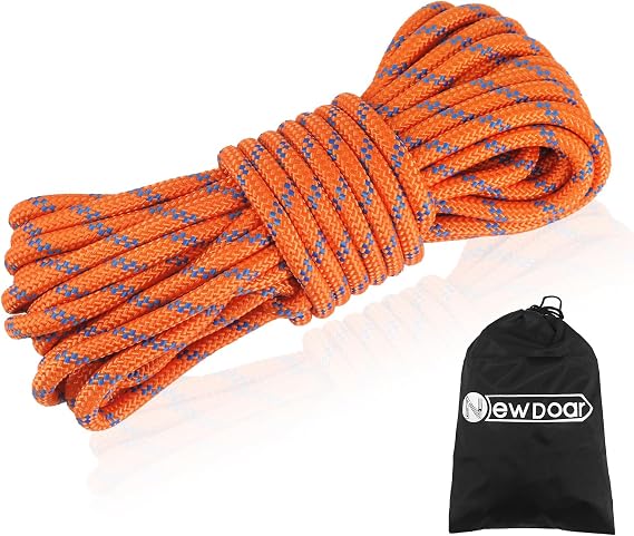 NewDoar Outdoor Rope 18KN 10 mm (3/8 in) High-Strength Accessory Rope Double Braided Multifunctional Rope for Camping Hiking Fishing Load Transport Hammocks Tents (Orange 10 mm 98 ft)