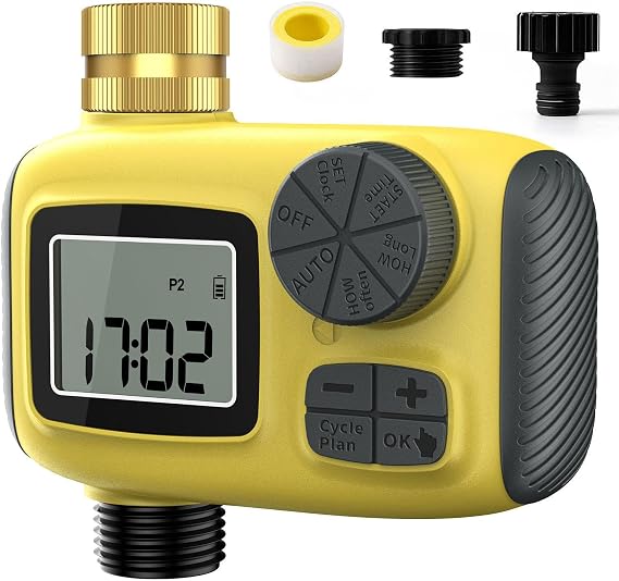 Sprinkler Timer 1 Zone, Brass Inlet Water Timer with LCD Display for Garden