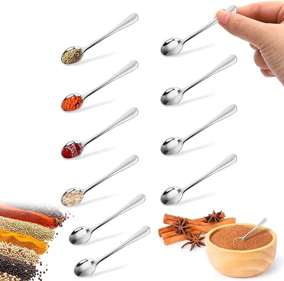 10 PCS Mini Spoon, Tiny Spoon, Tiny Stainless Steel Spoons, Cute Small Stainless Steel Spice for Spices, Salt, Fun Little Scoops (9.5 * 2.3cm)