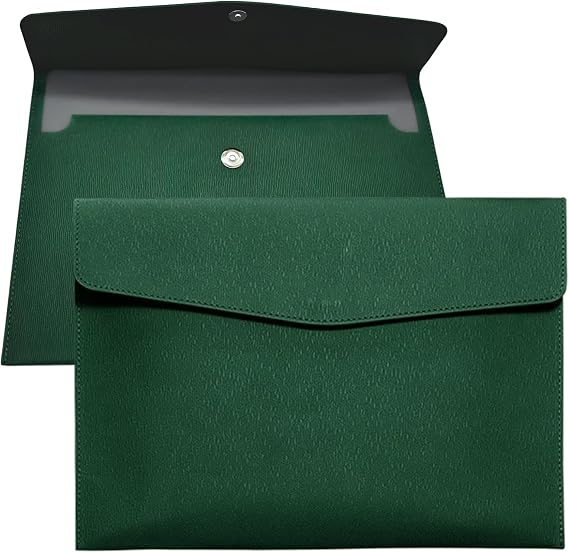 A4 Document File Folder Wallet,PU Leather Portable and Waterproof Document Holder Organizer Envelope File Storage Bag for Business,Travel,Office, Home,and School Use (Green)