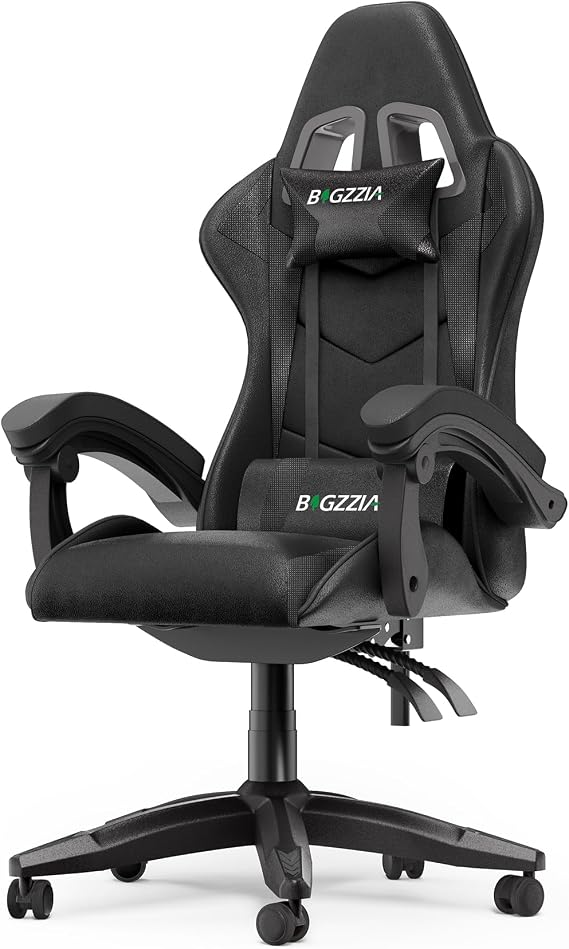 Bigzzia Gaming Chair with RGB Computer Chair with Light Reclining PU Leather Video Game Chair with Headrest Adjustable Lumbar Support (Without RGB led, ALL Black)