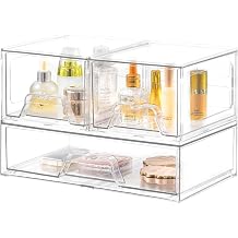 Stebopum 3 Pack Plastic Stackable Storage Drawers Clear Drawer Organiser Acrylic Makeup Organiser,Ideal for Bathroom Storage Box,Vanity, Kitchen Organisation,Cabinet,Pantry