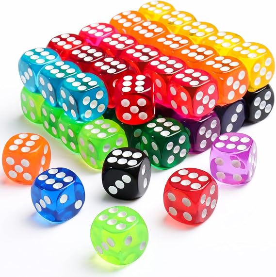 50 Adet Zar Seti, Masa Oyunları, Matematik Öğrenme, Sınıf için 14 mm Toplu 6 Taraflı Renkli Dices