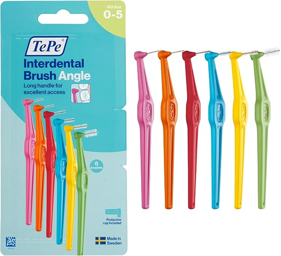 TePe Interdental Brush Angle, Mixed Pack, ISO 0-5, 6pcs, Carton Pack