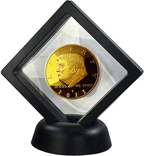 Donald J. Trump 2025 47th President Gold Challenge Coin in Diamond Display Case with Certificate of Authenticity & Display Stand 2025 D