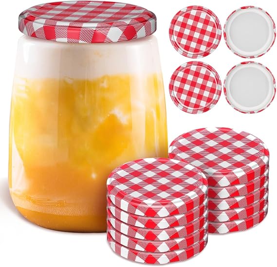 UPKOCH 40 Pcs Jam Jar Lids 72mm, Red Gingham Metal Twist Off Replacement Caps
