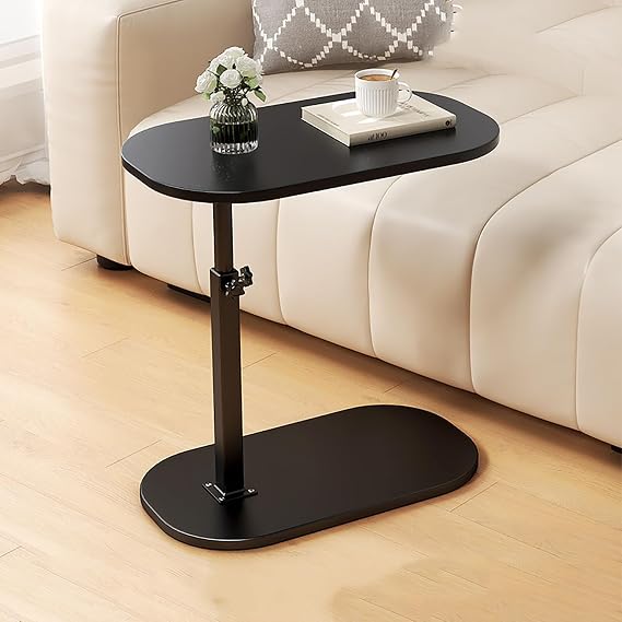 Side Table Lifting Laptop Desk: C Shaped End Tables Adjustable Height 360° Swivel Tabletop That Slide Under Bedside Nursing for Coffee Couch Sofa Bathtub (Lift Black)