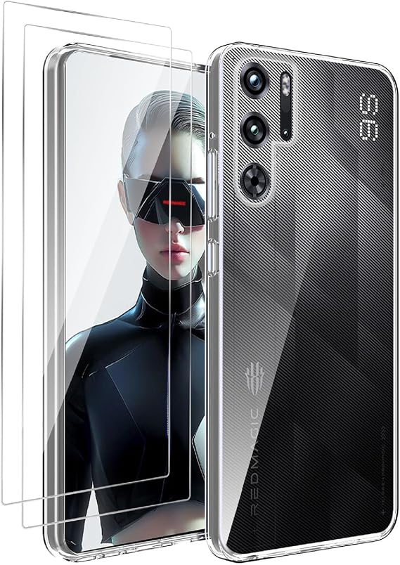 Clear Case Compatible with Nubia RedMagic 9S Pro / 9 Pro, with 2 Pack Screen Protector, Slim Soft TPU Drop Protection Cover, Non-Slip, Transparent