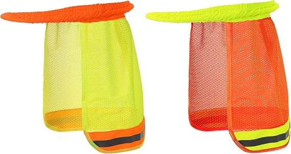 PATIKIL Hard Hat Sun Neck Shield, 2 Pack High Visibility Sun Shade Hard Hat Cooling Mesh Elastic Helmet Brim for Construction Outdoor Work, Orange Yellow