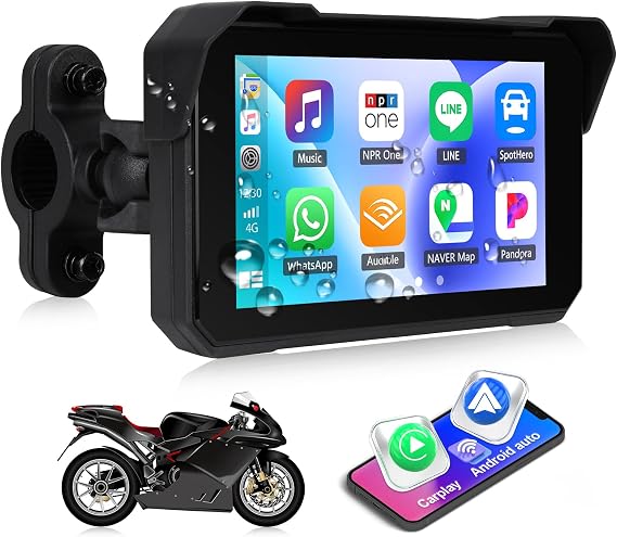 CAMECHO Motorcycle CarPlay Screen, Wireless CarPlay Android Auto, 5 Inch IP68 Waterproof Touchscreen, Portable Car Stereo for Motorbike, Bluetooth, Wireless Car Play, Siri/Google Voice Control