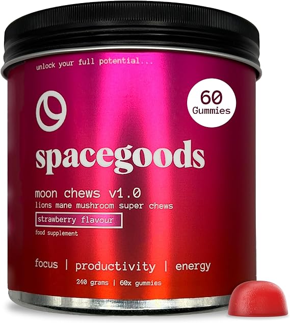 Spacegoods Moon Chews Lions Mane Mushroom Gummies |30 Servings| Strawberry