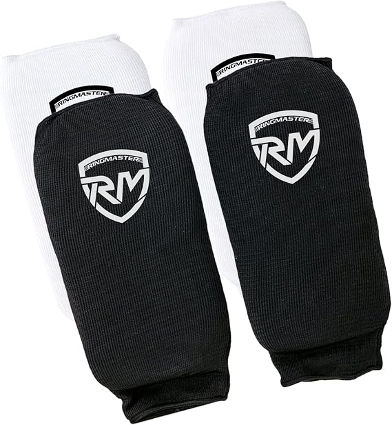 RingMaster Elastic Shin Pads With Out Instep Leg Guard Cover Kickboxing Karate MMA Thai Martial Arts Training Weightlifting