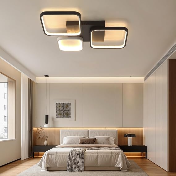 LED Living Room Ceiling Light Modern Rectangular Ceiling Lamps Bedroom Light Black Dimmable with Remote Control Energy-Saving Light Flush-Mount Ceiling Lights for Offices Dining Room (L55CM) [Energy Class A++]