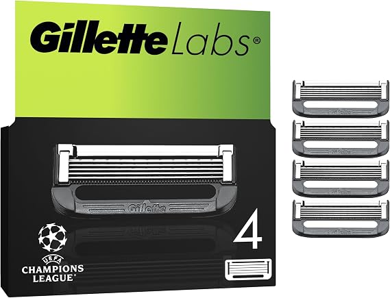 Gillette Labs Razor Blades Men, Pack of 4 Razor Blade Refills, Compatible with GilletteLabs with Exfoliating Bar and Heated Razor