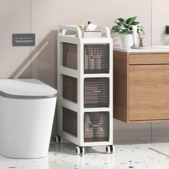 Bathroom Storage with Drawers, 20cm Wide Slim Storage Cabinet