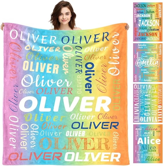 Personalised Name Blanket,Customized Soft Blanket for Baby Kids Adults,Customised Blankets with Printed Name,Full name Flannel Throw Blanket,Personalised Gifts for Family Pet Friends