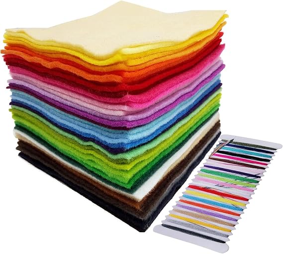 Jtnohx Soft Felt Sheets, Fuzzy Felt Fabric for Crafts, 40 Colours 15x15CM Fabric Square for DIY and Sewing Projects