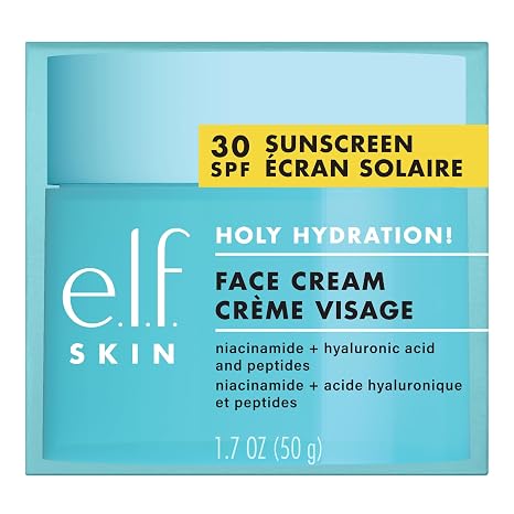 e.l.f. SKIN Holy Hydration! Face Cream Broad Spectrum SPF 30 Sunscreen Moisturises and Makes Skin Supple Ultra Hydrating Vegan & Cruelty Free 50 g