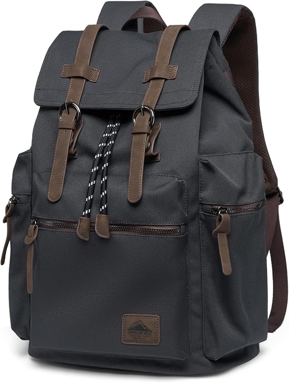 MOYYI Canvas Backpack for Men, Vintage Rugged Drawstring Rucksack for 15.6inch Laptop, Everyday Bag for Casual Hiking Travel